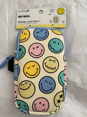 Yoobi SmileyWorld Pastel Multicolor Travel Cup Pouch - Blue Trim